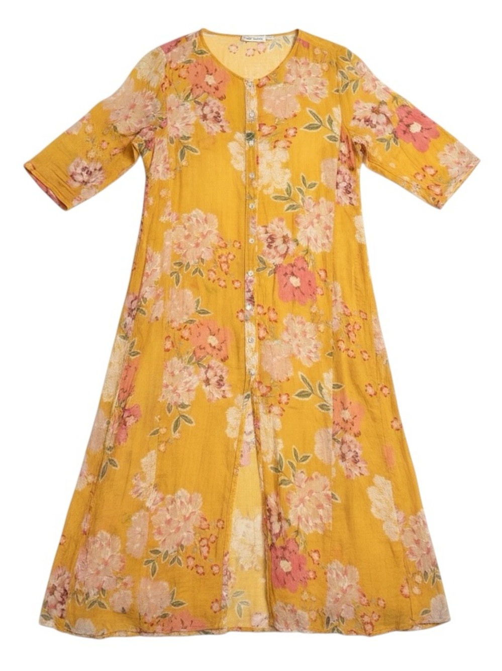 Roller Rabbit Long Kurta Dress Yellow Floral
Button Front Boho Maxi Cotton Small